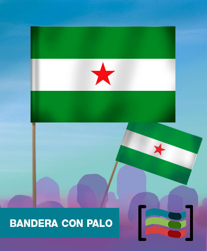 15 Banderas Andalucia estrellada de mano con palo de Tela